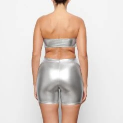 METALLIC SWIM MID WAIST SHORT | NICKEL -SWIM Sales Store SKIMS SWIM SW MWS 0033 QD NIC 0011 BK