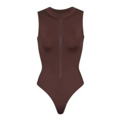 SWIM ZIP FRONT SLEEVELESS ONE PIECE | COCOA