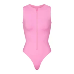 SWIM ZIP FRONT SLEEVELESS ONE PIECE | LIGHT PINK