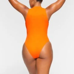 SWIM ZIP FRONT SLEEVELESS ONE PIECE | ORANGE -SWIM Sales Store SKIMS SWIM SW SLO 0149 OA ORG 0017 BK