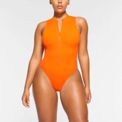 SWIM ZIP FRONT SLEEVELESS ONE PIECE | ORANGE -SWIM Sales Store SKIMS SWIM SW SLO 0149 OA ORG 0020 FR