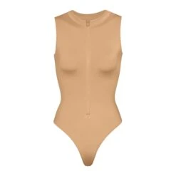SWIM ZIP FRONT SLEEVELESS ONE PIECE | OCHRE