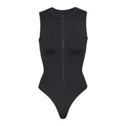 SWIM ZIP FRONT SLEEVELESS ONE PIECE | ONYX