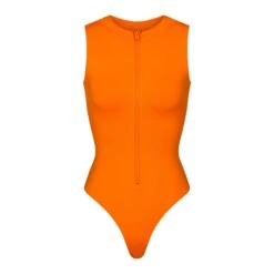 SWIM ZIP FRONT SLEEVELESS ONE PIECE | ORANGE