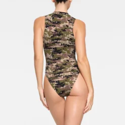 SWIM ZIP FRONT SLEEVELESS ONE PIECE | SKIMS CAMO -SWIM Sales Store SKIMS SWIM SW SLO 0149 PC LGC 0022 BK