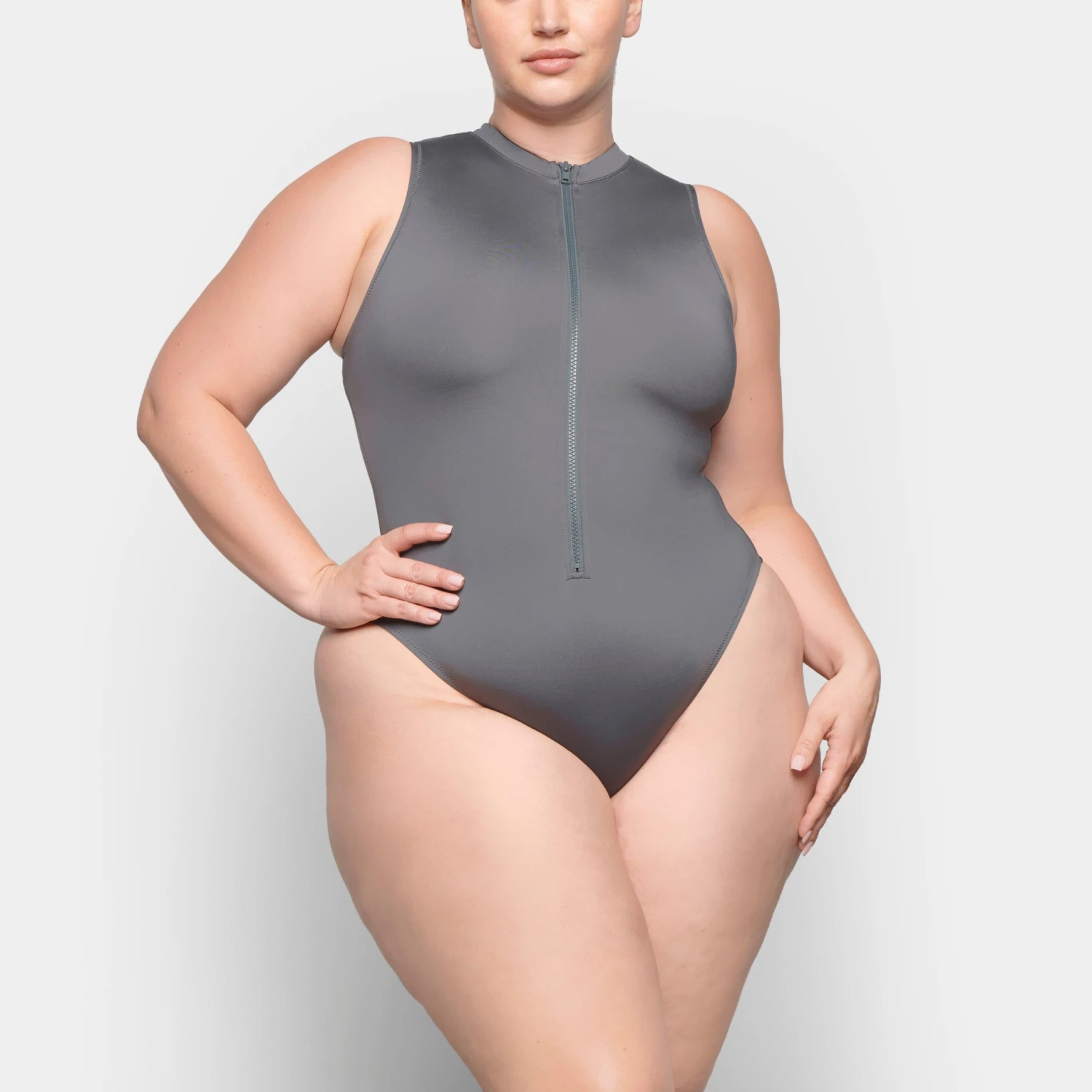 SWIM ZIP FRONT SLEEVELESS ONE PIECE | GUNMETAL 2 SWIM ZIP FRONT SLEEVELESS ONE PIECE | GUNMETAL - Image 2