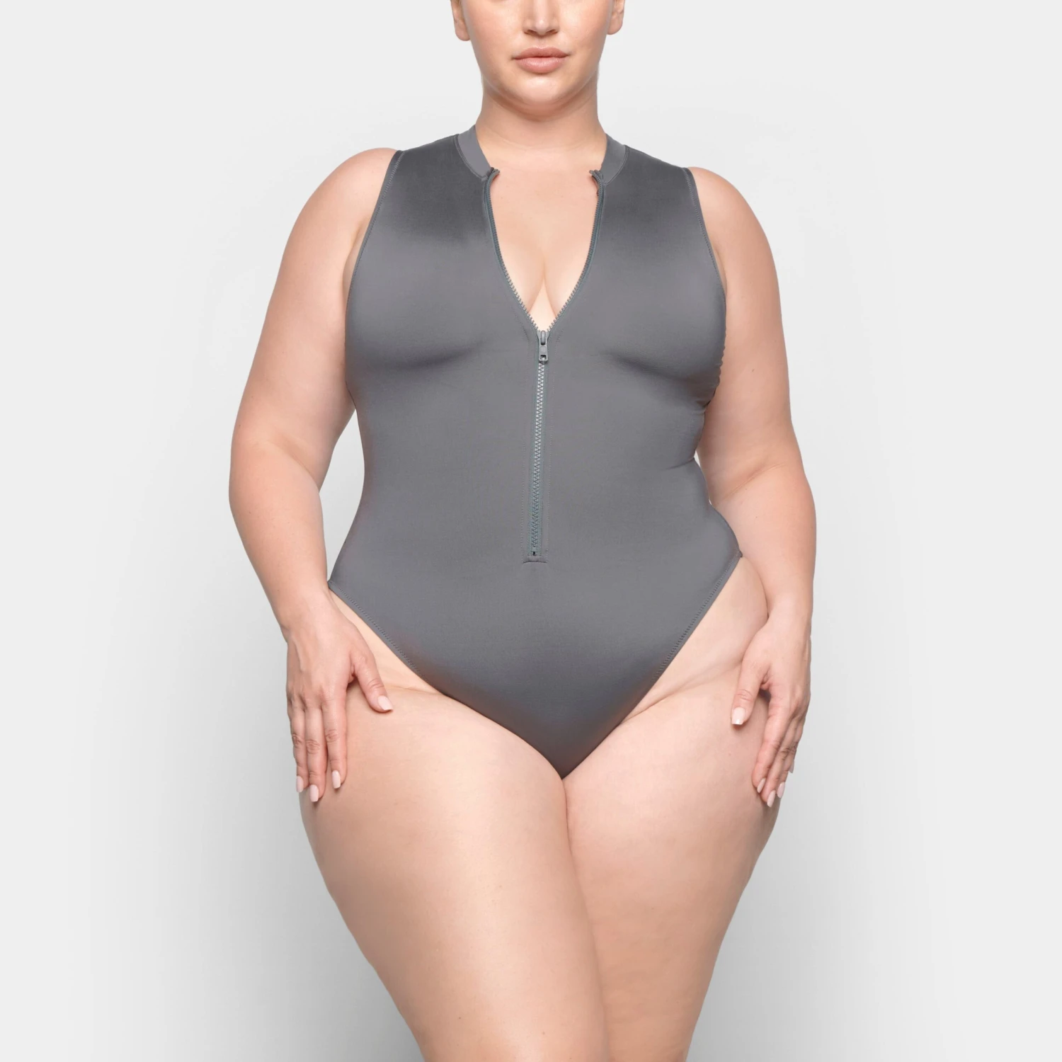 SWIM ZIP FRONT SLEEVELESS ONE PIECE | GUNMETAL 5 SWIM ZIP FRONT SLEEVELESS ONE PIECE | GUNMETAL - Image 5