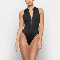 SWIM ZIP FRONT SLEEVELESS ONE PIECE | ONYX -SWIM Sales Store SKIMS SWIM SW SLO 0149 TC ONX 0029 FR