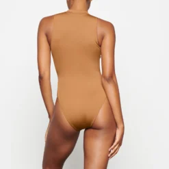 SWIM ZIP FRONT SLEEVELESS ONE PIECE | ALMOND -SWIM Sales Store SKIMS SWIM SW SLO 0149 TD ALM 0015 BK