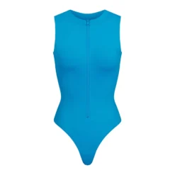 SWIM ZIP FRONT SLEEVELESS ONE PIECE | TURQUOISE