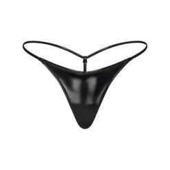 PATENT FAUX LEATHER SWIM MICRO STRING THONG | ONYX