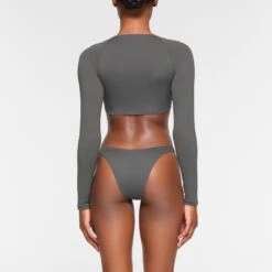 SWIM LONG SLEEVE UNDERWIRE TOP | GUNMETAL -SWIM Sales Store SKIMS SWIM TP LSL 2790 OB GUN 0014 BK