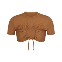 SWIM RUCHED T-SHIRT | ALMOND