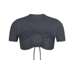 SWIM RUCHED T-SHIRT | GUNMETAL