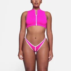 ZIP-UP SWIM MOCK NECK TOP | HIBISCUS -SWIM Sales Store SKIMS SWIM TP TNK 3007 HA HIB 0001 FR