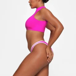 ZIP-UP SWIM MOCK NECK TOP | HIBISCUS -SWIM Sales Store SKIMS SWIM TP TNK 3007 HA HIB 0016 SD