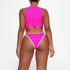 ZIP-UP SWIM MOCK NECK TOP | HIBISCUS -SWIM Sales Store SKIMS SWIM TP TNK 3007 HA HIB 0018 BK