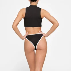 ZIP-UP SWIM MOCK NECK TOP | ONYX -SWIM Sales Store SKIMS SWIM TP TNK 3007 HD ONX 0025 BK